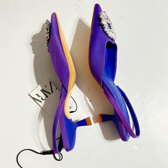 Zara Blue SHIMMERY MID-HEEL SLINGBACK SHOES Size 5 - Picture 11 of 13